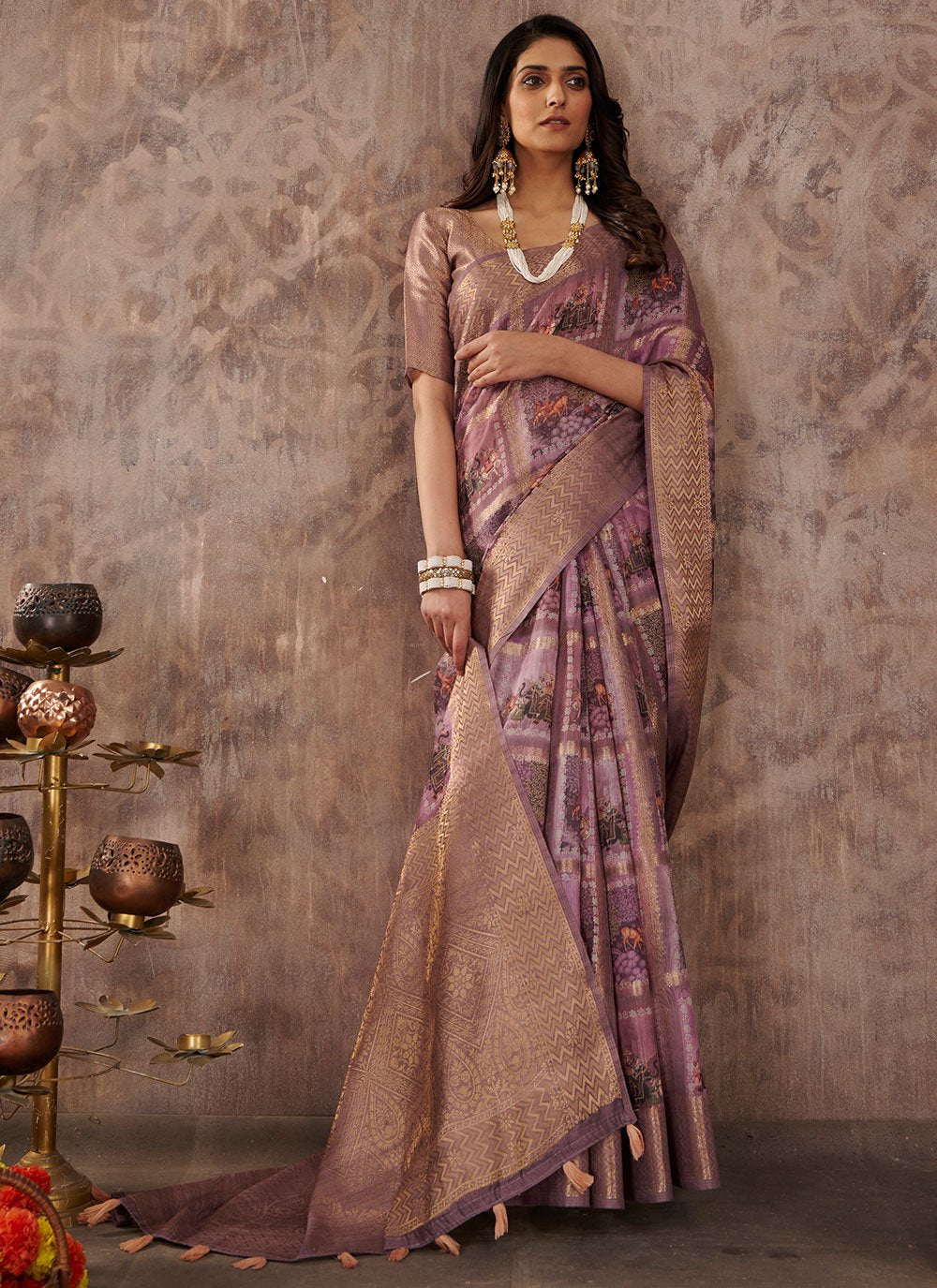 Trendy Saree Cotton Lavender Digital Print Saree