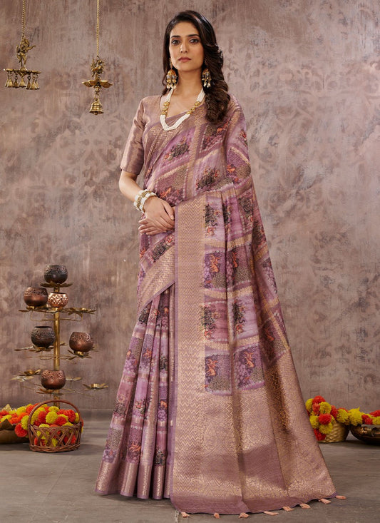 Trendy Saree Cotton Lavender Digital Print Saree