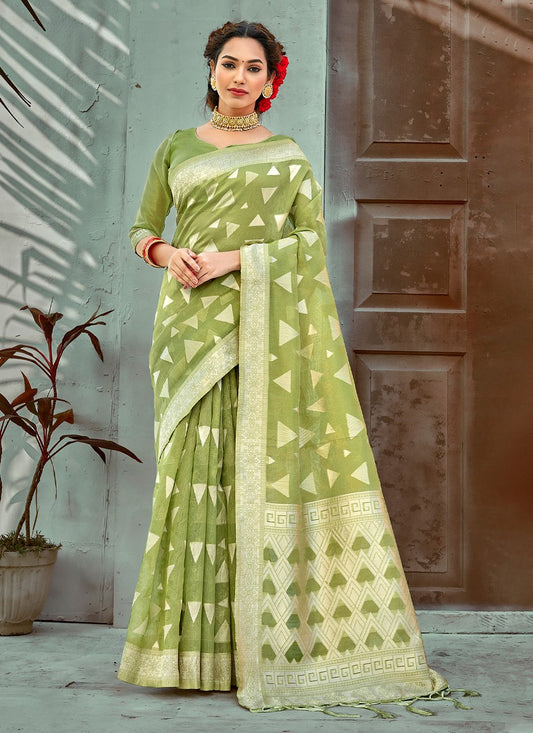 Trendy Saree Cotton Green Embroidered Saree