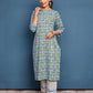 Pant Style Suit Cotton Turquoise Print Salwar Kameez