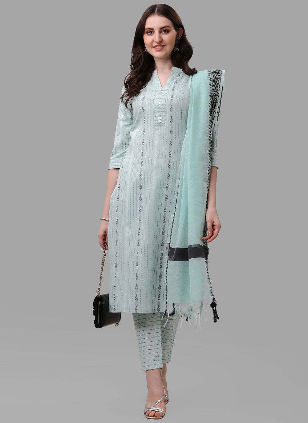 Salwar Suit Cotton Aqua Blue Weaving Salwar Kameez