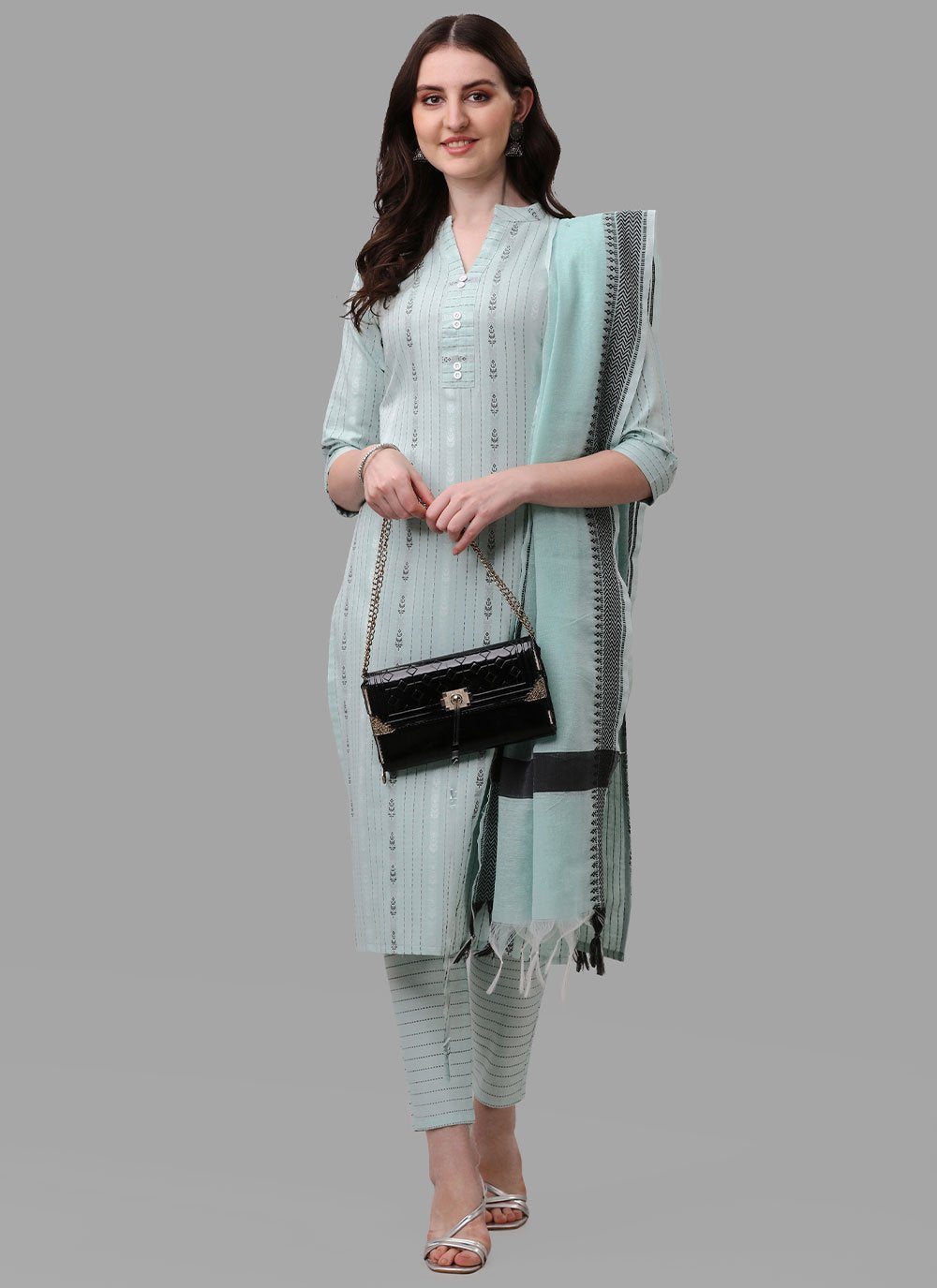 Salwar Suit Cotton Aqua Blue Weaving Salwar Kameez