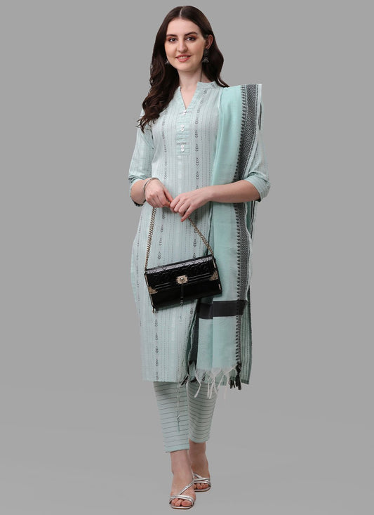 Salwar Suit Cotton Aqua Blue Weaving Salwar Kameez