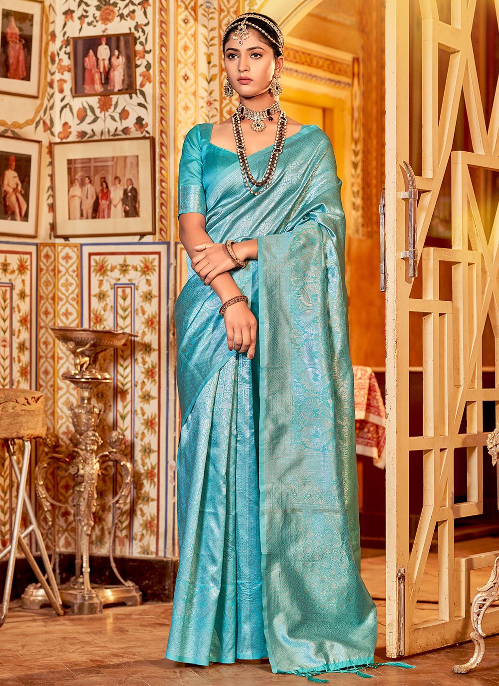 Classic Cotton Silk Blue Weaving Saree