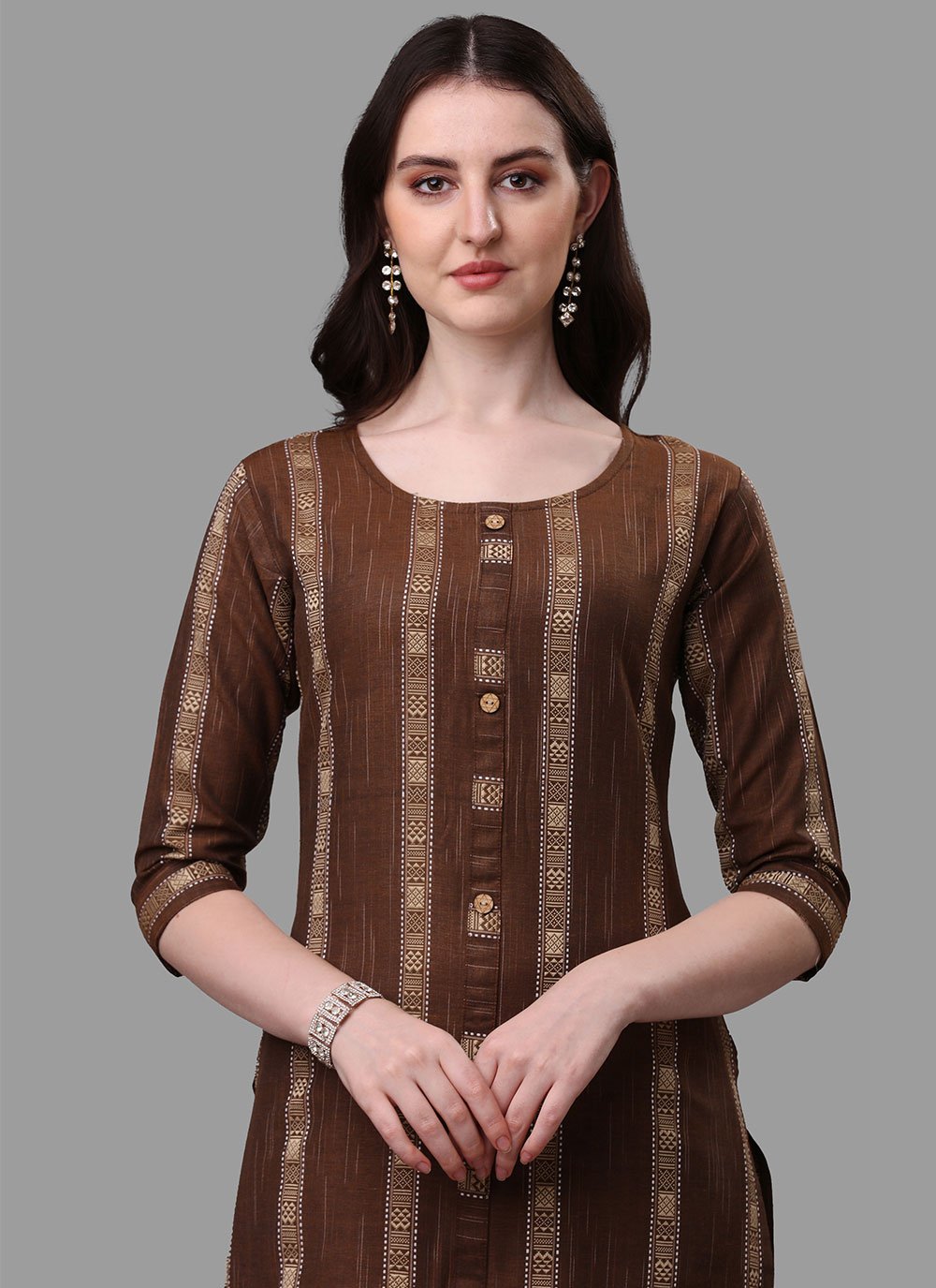 Straight Salwar Suit Cotton Brown Weaving Salwar Kameez