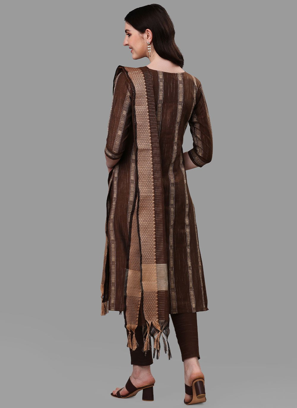 Straight Salwar Suit Cotton Brown Weaving Salwar Kameez