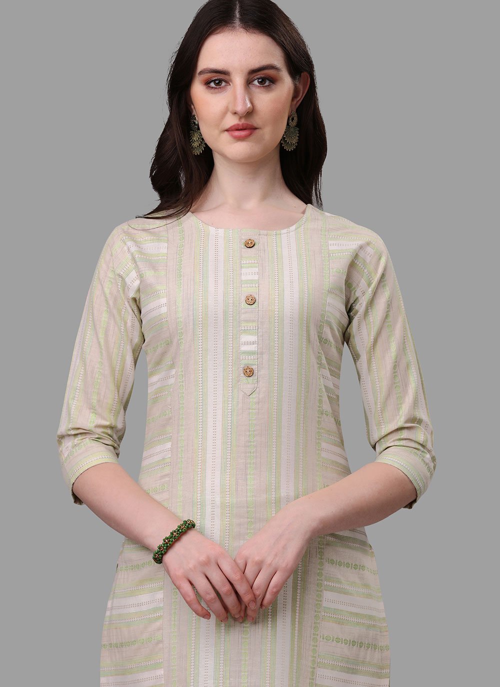 Designer Kurti Cotton Cream Weaving Kurtis