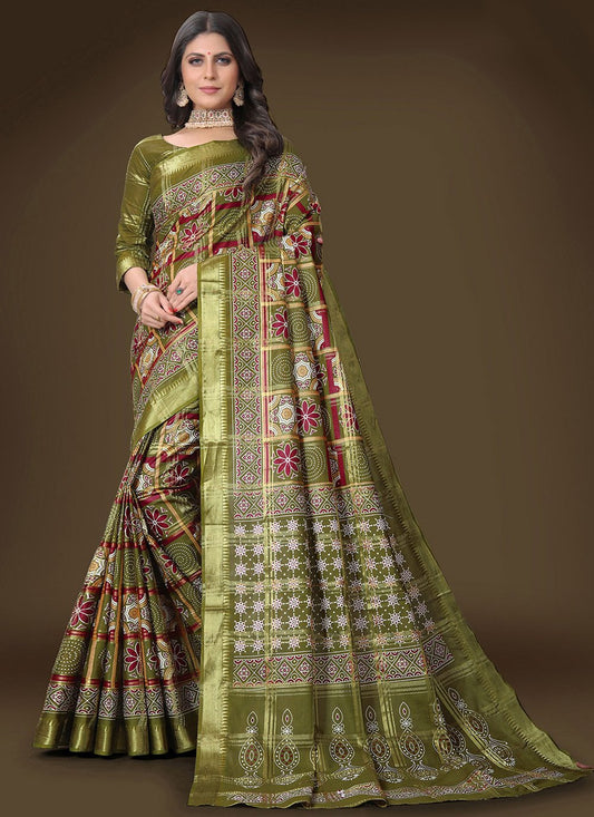 Contemporary Cotton Green Weaving Saree