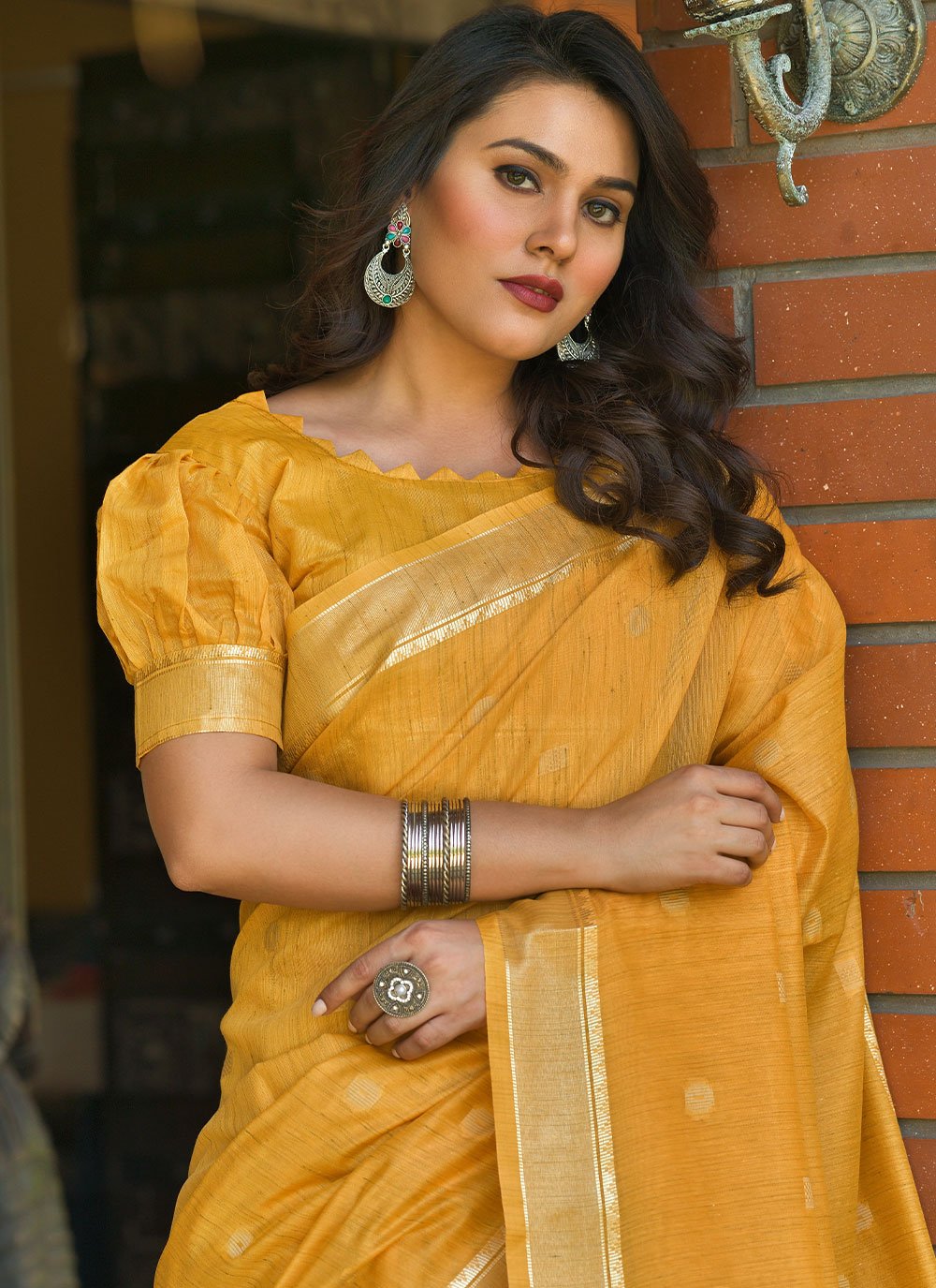 Trendy Saree Cotton Mustard Weaving Saree