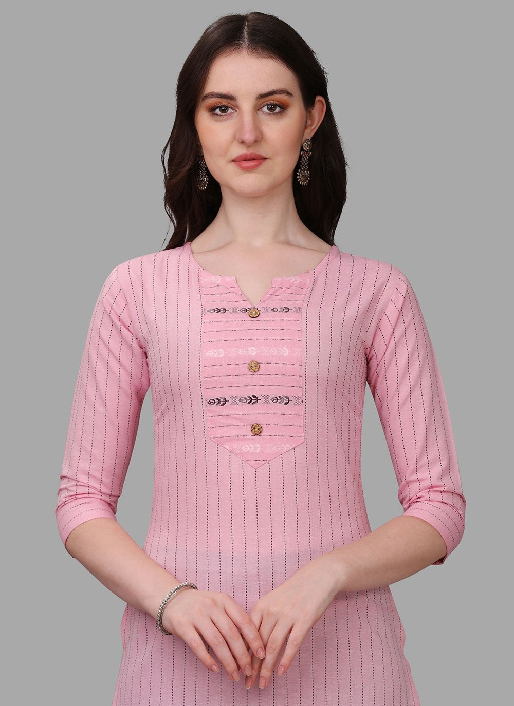 Party Wear Kurti Cotton Pink Weaving Kurtis