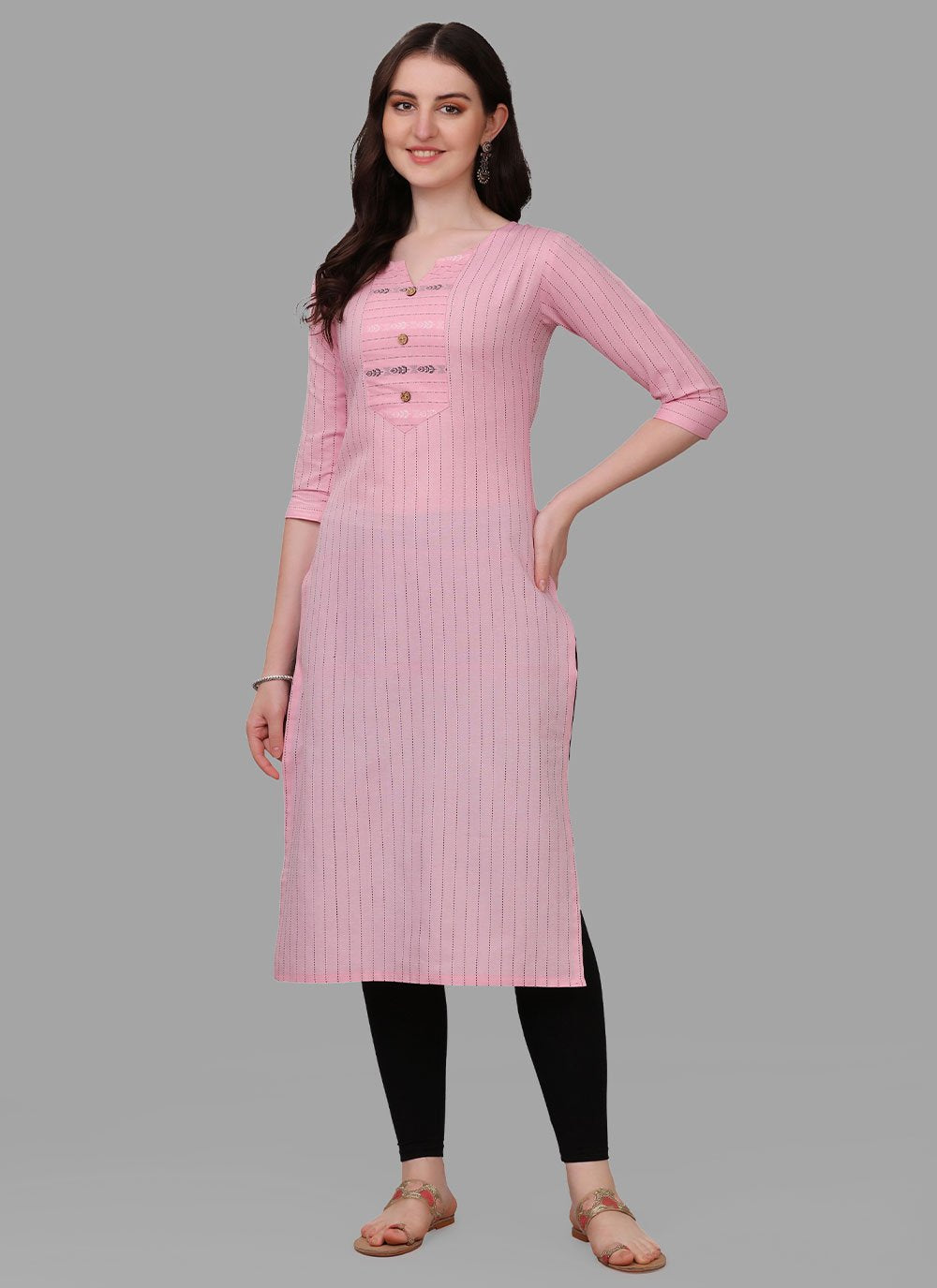 Party Wear Kurti Cotton Pink Weaving Kurtis