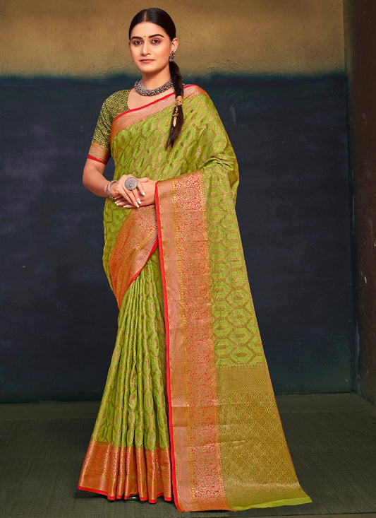 Traditional Saree Cotton Green Weaving Saree