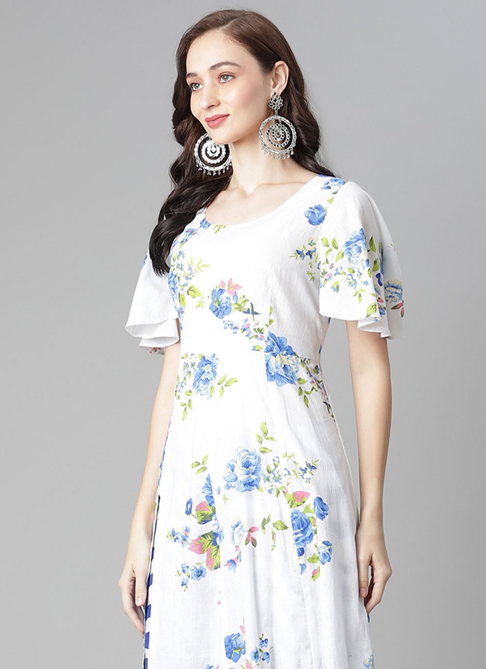 Casual Kurti Cotton White Print Kurtis