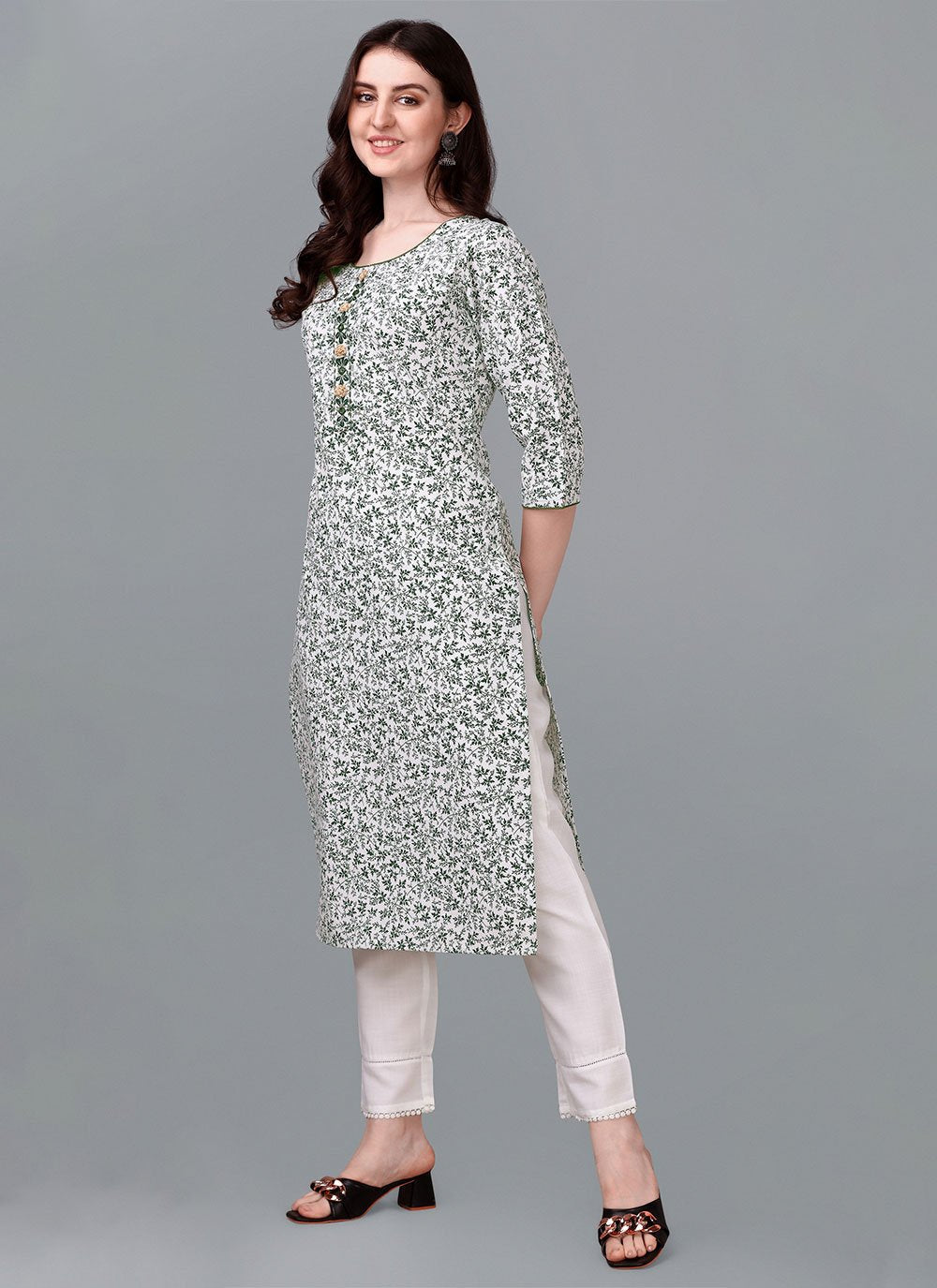 Party Wear Kurti Cotton White Weaving Kurtis