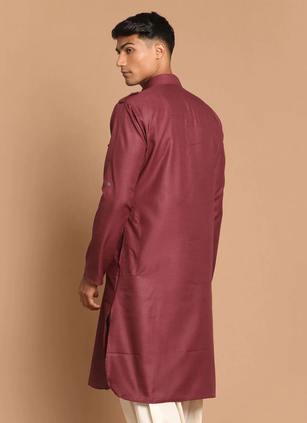 Kurta Pyjama Cotton Wine Plain Mens