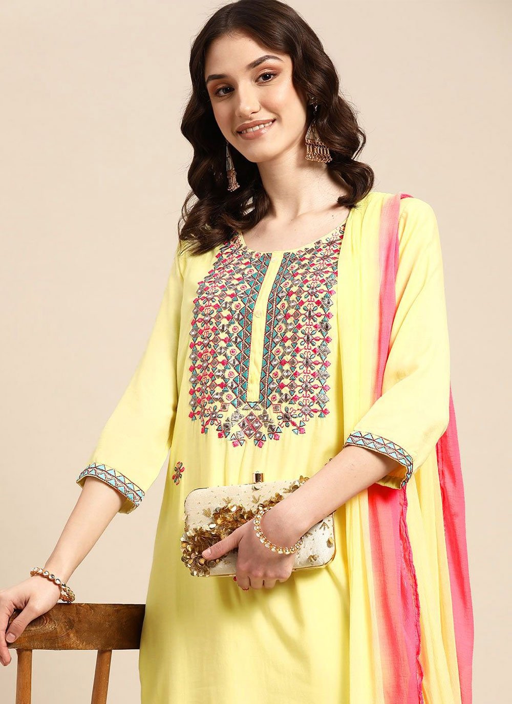 Salwar Suit Cotton Yellow Embroidered Salwar Kameez