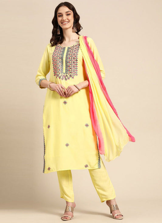 Salwar Suit Cotton Yellow Embroidered Salwar Kameez