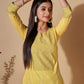 Party Wear Kurti Cotton Yellow Sequins Kurtis