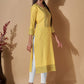 Party Wear Kurti Cotton Yellow Sequins Kurtis