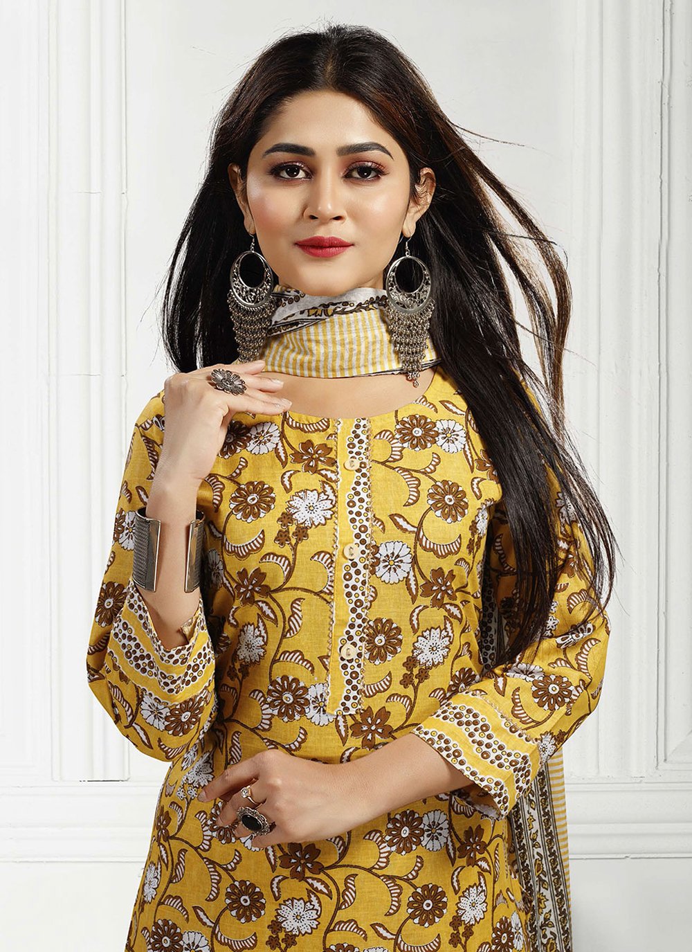 Salwar Suit Cotton Yellow Print Salwar Kameez