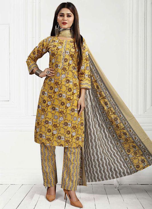 Salwar Suit Cotton Yellow Print Salwar Kameez