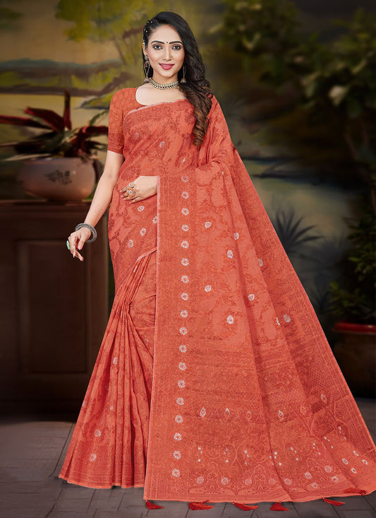 Contemporary Cotton Rust Zari Saree