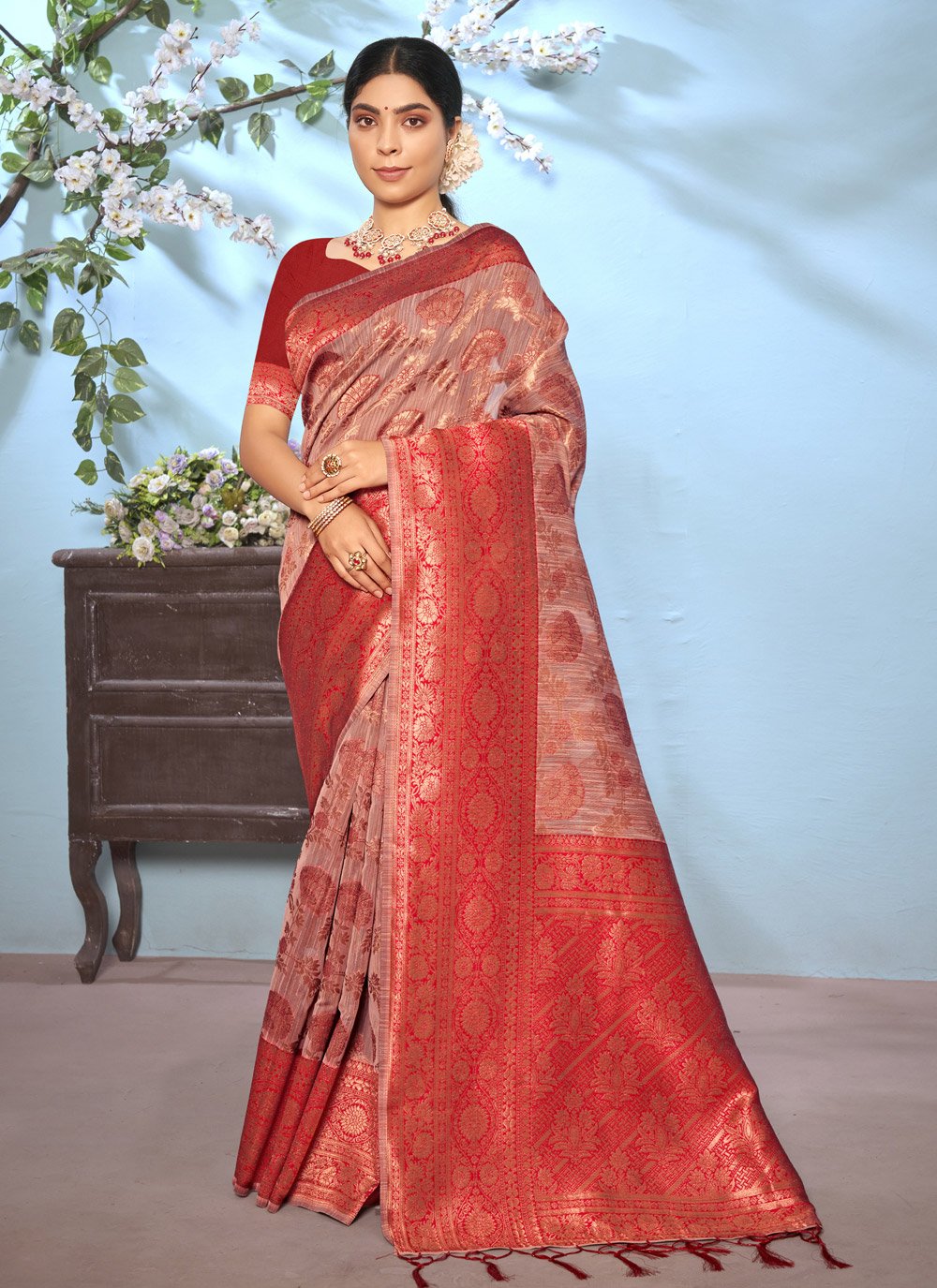 Trendy Saree Cotton Maroon Zari Saree