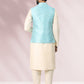 Kurta Payjama With Jacket Banarasi Silk Jacquard Cream Firozi Jacquard Work Mens