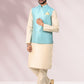 Kurta Payjama With Jacket Banarasi Silk Jacquard Cream Firozi Jacquard Work Mens