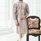 Kurta Pyjama Banarasi Silk Cream Grey Digital Print Mens