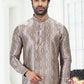 Kurta Pyjama Banarasi Silk Cream Grey Digital Print Mens