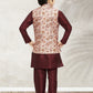 Kurta Payjama With Jacket Banarasi Silk Cream Maroon Print Kids