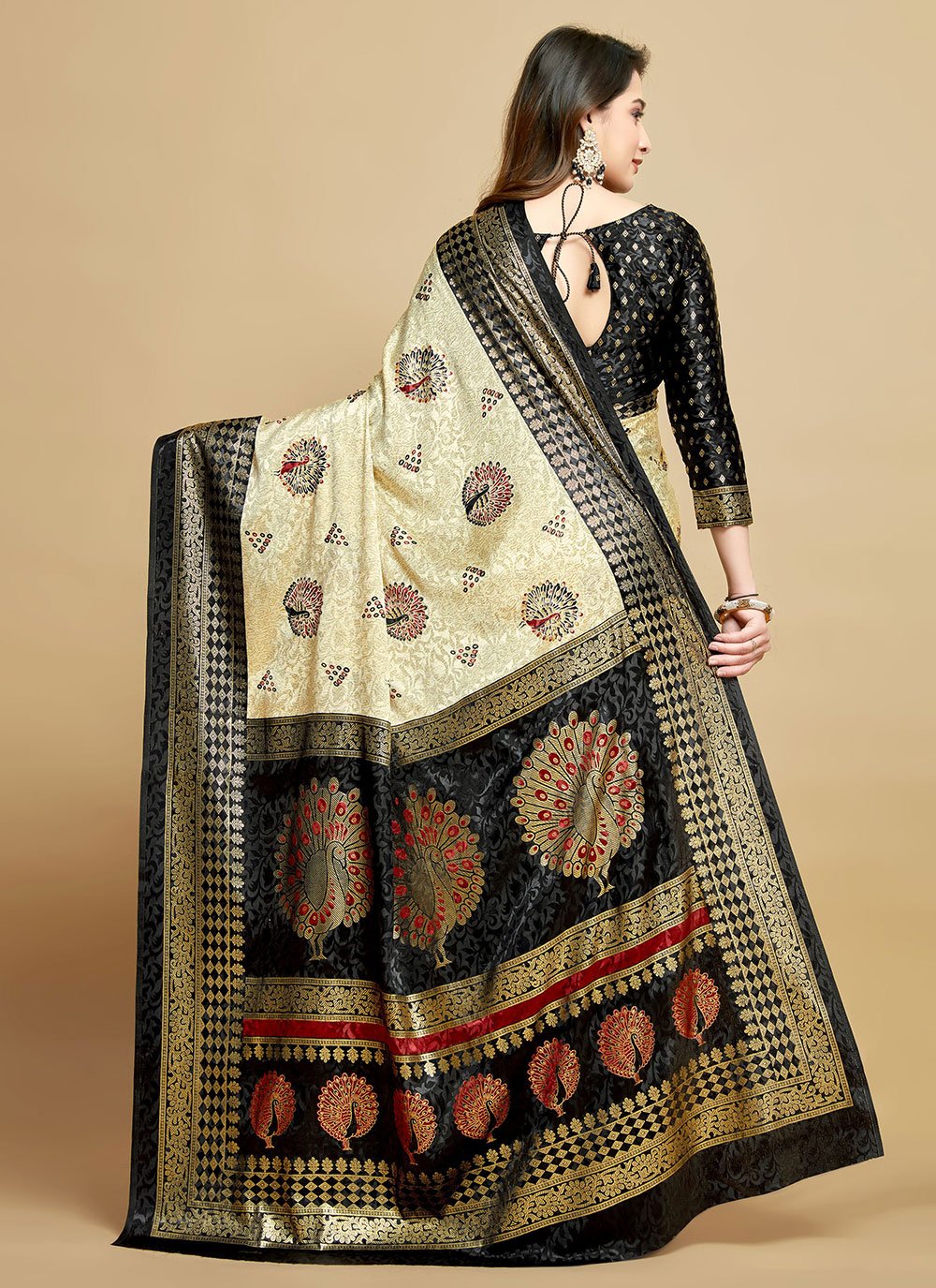 Classic Silk Blue Cream Jacquard Work Saree