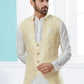 Indo Western Banarasi Silk Dupion Silk Cream Off White Jacquard Work Mens