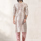 Kurta Pyjama Banarasi Jacquard Cream Peach Fancy Work Mens