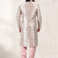 Kurta Pyjama Banarasi Jacquard Cream Peach Fancy Work Mens