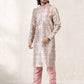 Kurta Pyjama Banarasi Jacquard Cream Peach Fancy Work Mens