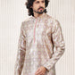 Kurta Pyjama Banarasi Jacquard Cream Peach Fancy Work Mens