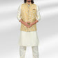 Kurta Payjama With Jacket Banarasi Jacquard Cream Yellow Fancy Work Mens