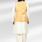 Kurta Payjama With Jacket Banarasi Jacquard Cream Yellow Fancy Work Mens