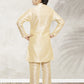 Kurta Payjama With Jacket Banarasi Silk Cream Print Kids