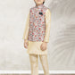 Kurta Payjama With Jacket Banarasi Silk Cream Print Kids