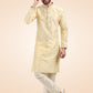 Kurta Pyjama Brocade Jacquard Silk Cream Fancy Work Mens
