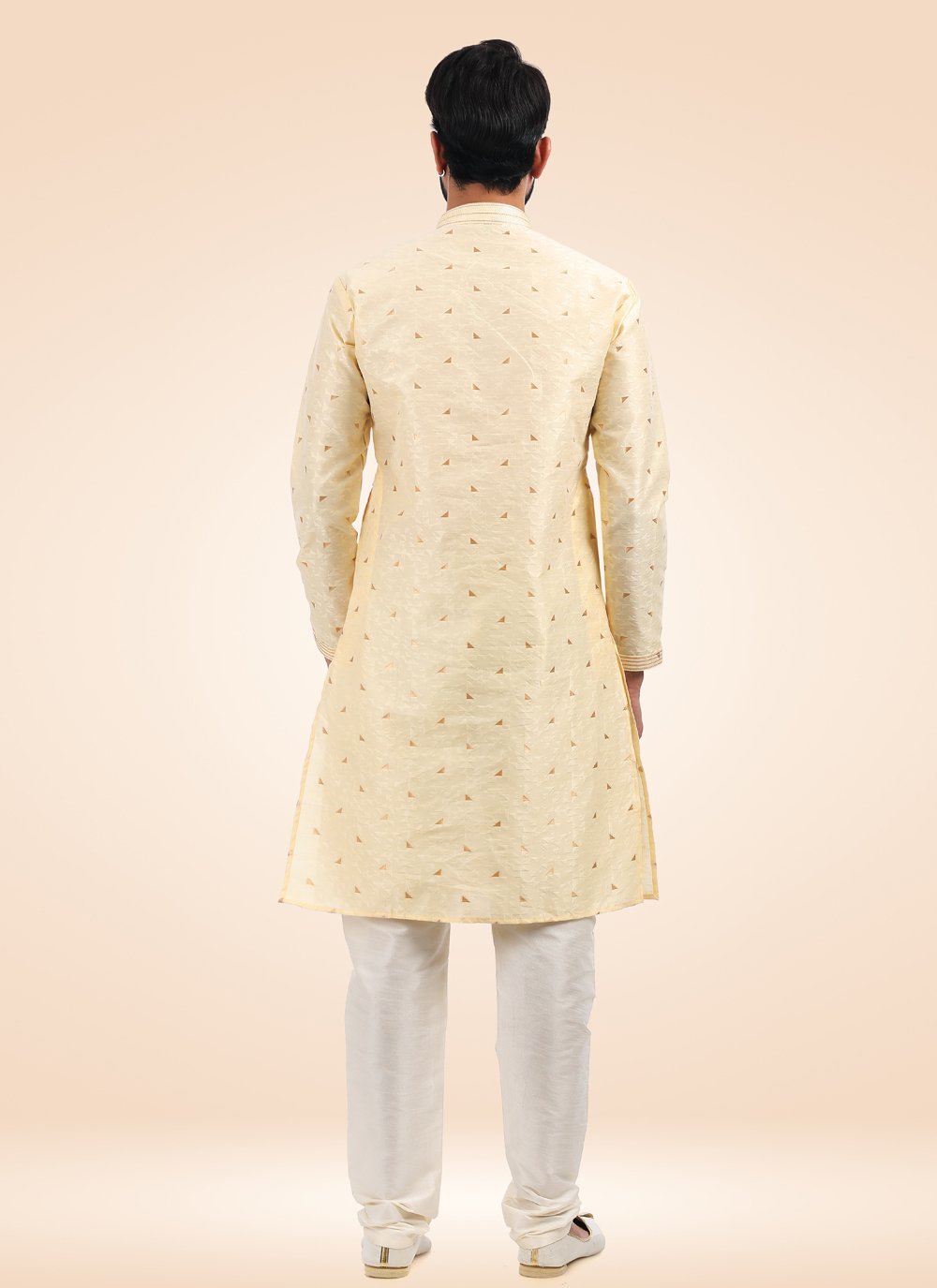 Kurta Pyjama Brocade Jacquard Silk Cream Fancy Work Mens