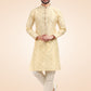 Kurta Pyjama Brocade Jacquard Silk Cream Fancy Work Mens