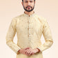 Kurta Pyjama Brocade Jacquard Silk Cream Fancy Work Mens