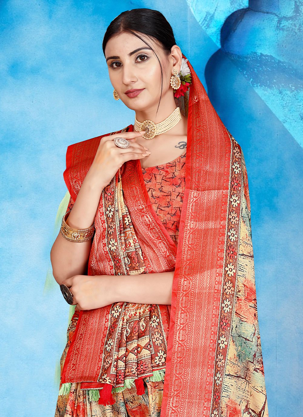 Classic Tussar Silk Cream Patch Border Saree