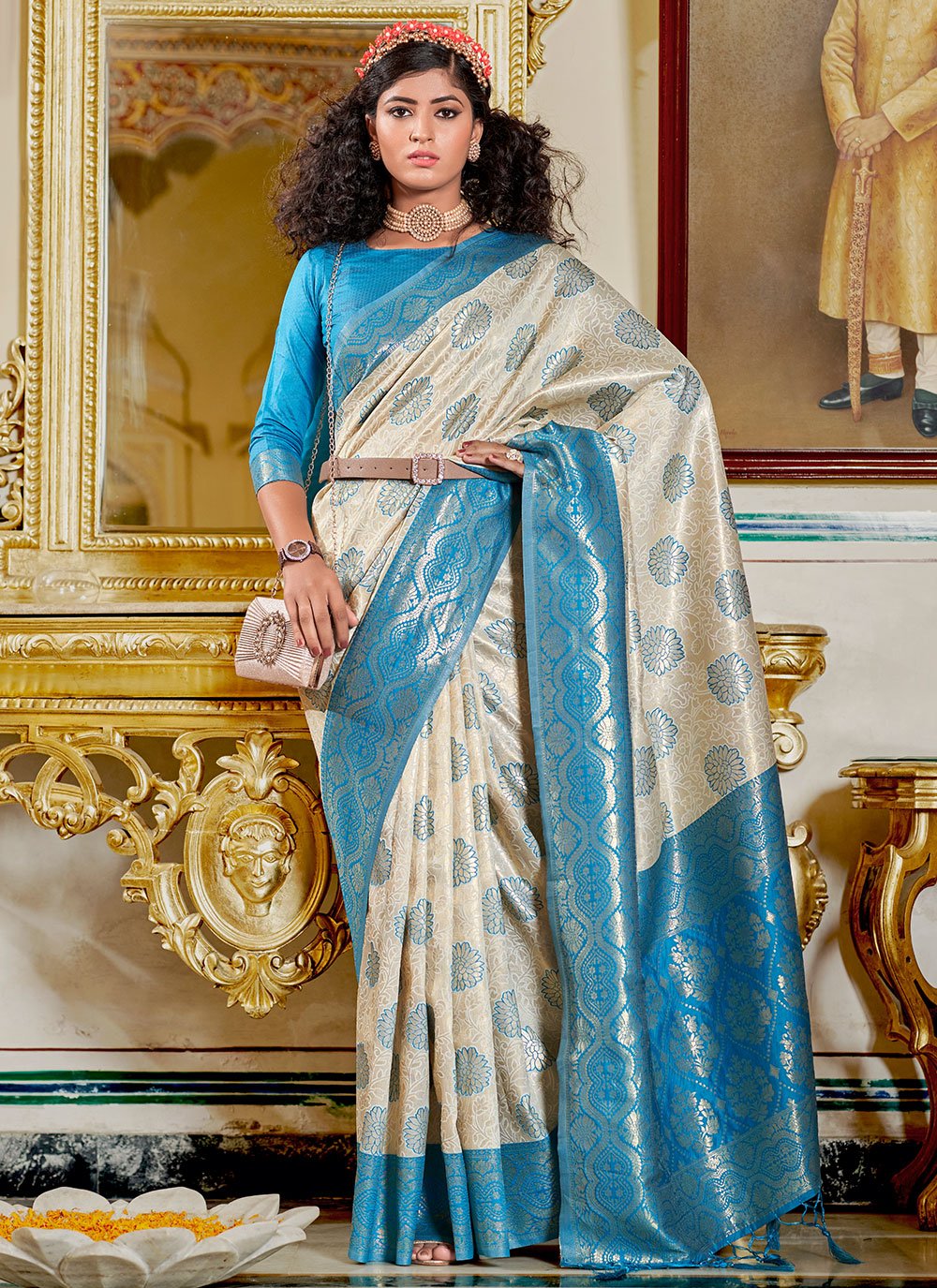 Classic Banarasi Silk Cream Weaving Saree