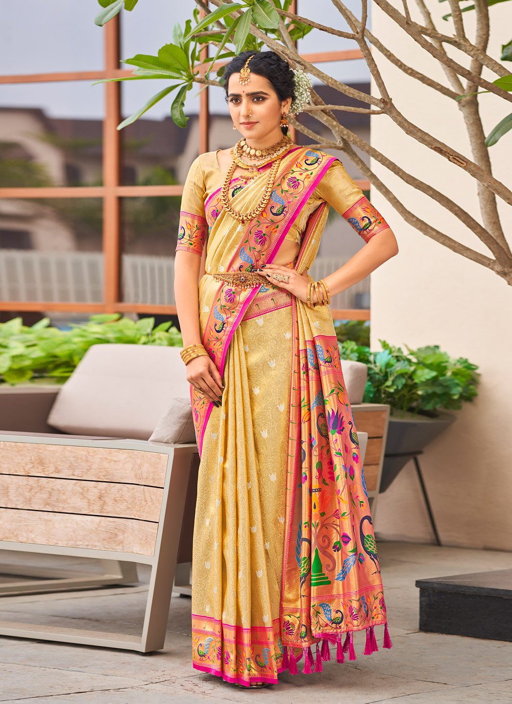 Traditional Saree Silk Cream Weaving Saree