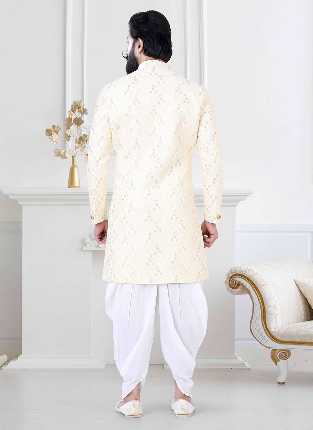 Indo Western Jacquard Cream Woven Mens